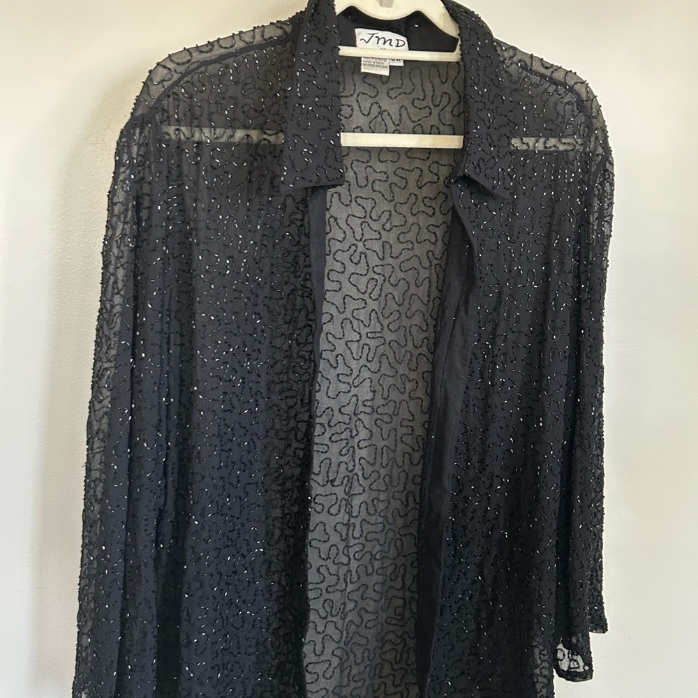 Black Sheer Beaded  wrap Jacket size 3x